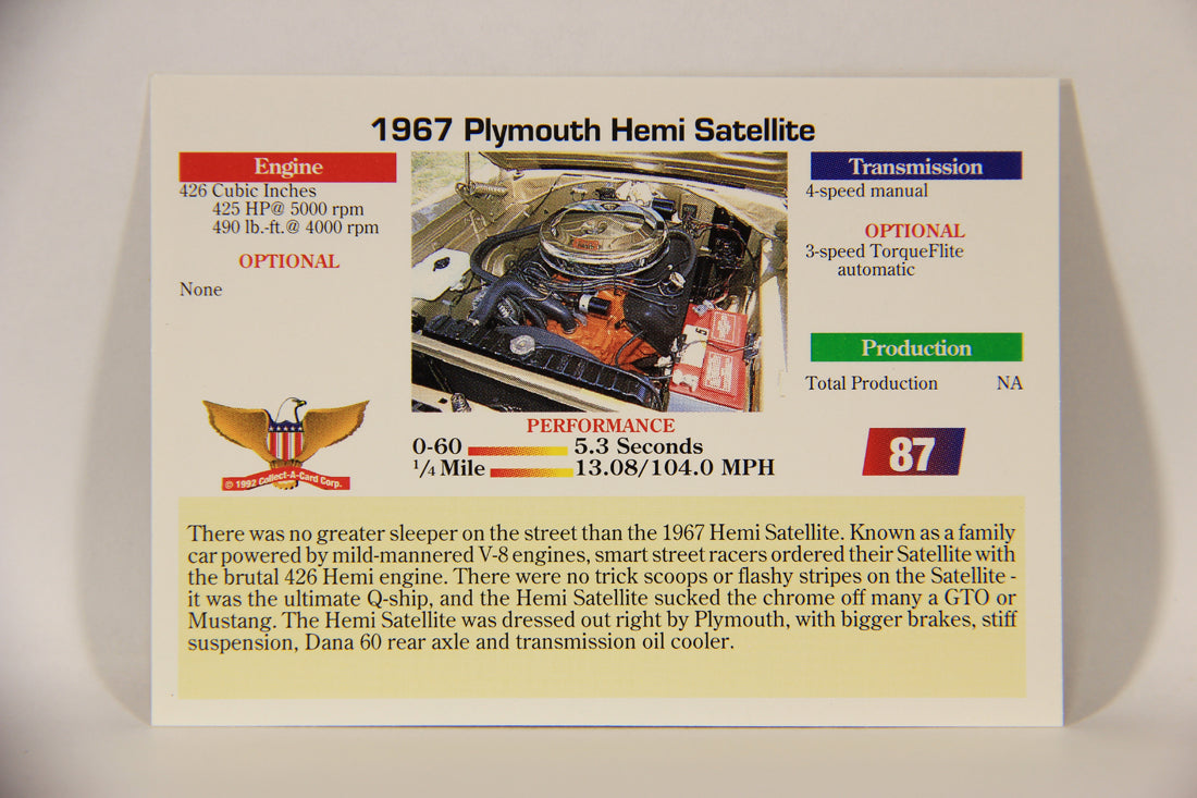 Musclecars 1992 Trading Card #87 - 1967 Plymouth Hemi Satellite L011429