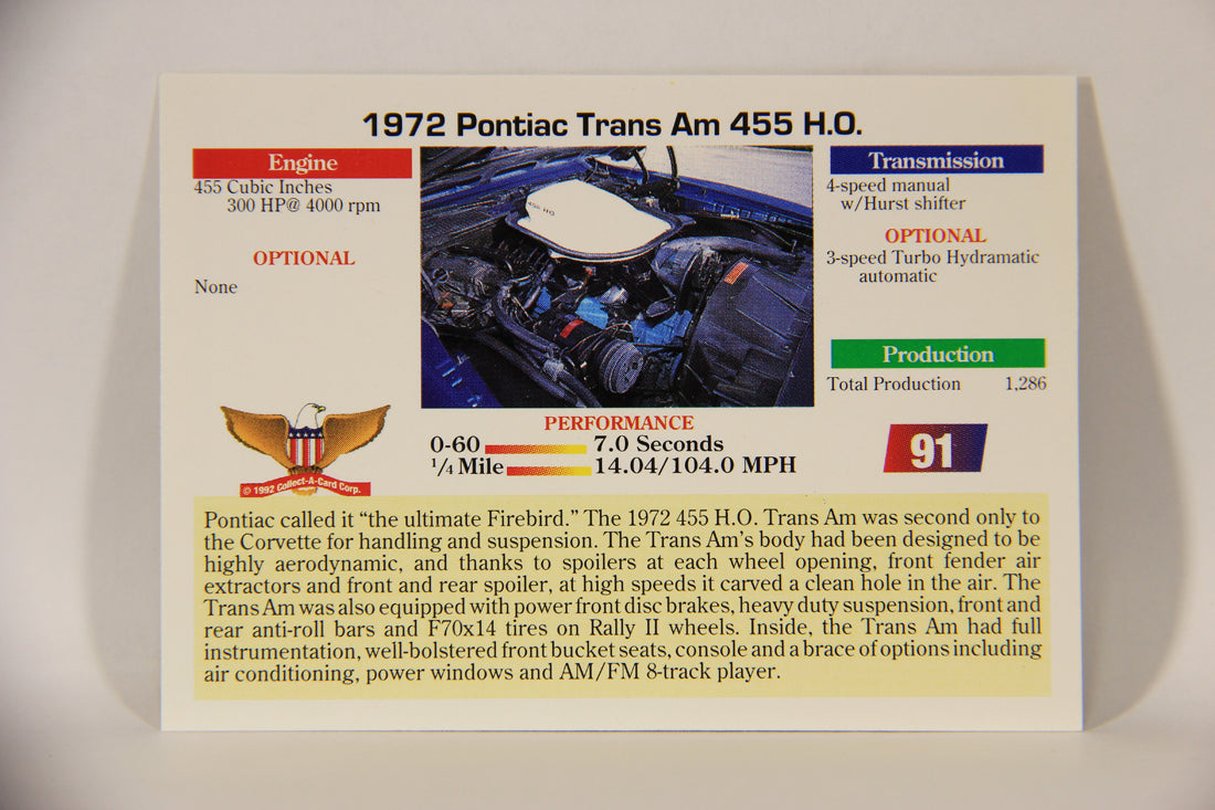 Musclecars 1992 Trading Card #91 - 1972 Pontiac Trans Am 455 HO L011433