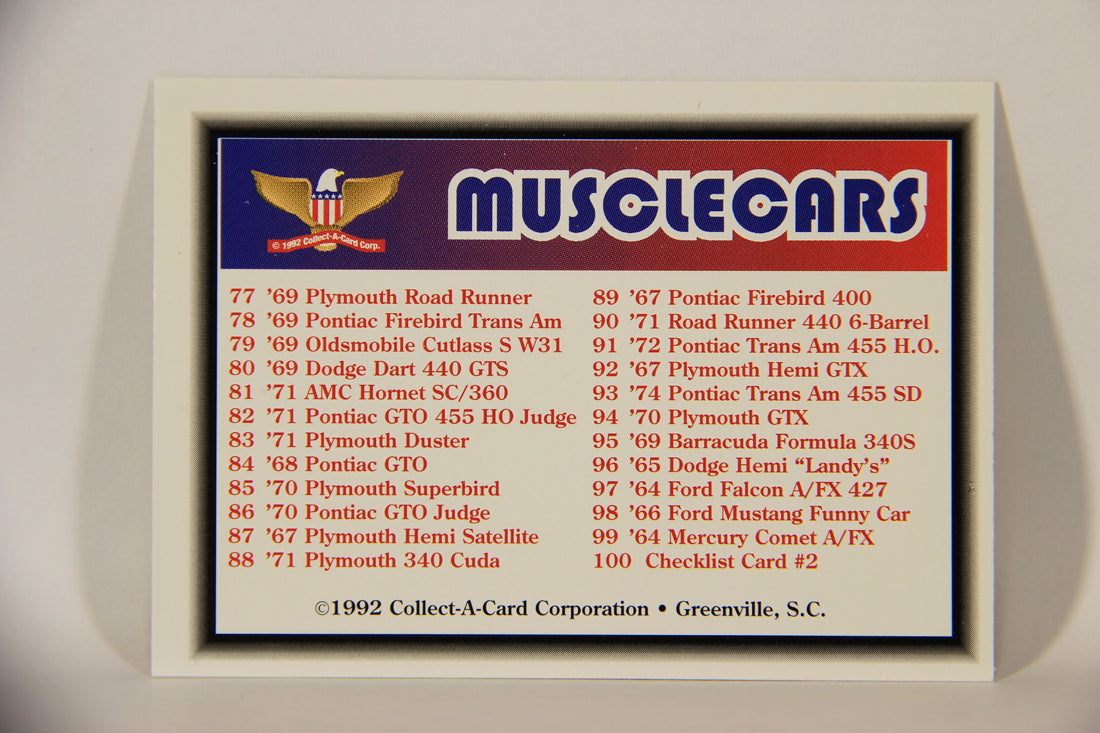 Musclecars 1992 Trading Card #100 Checklist Card #2 L011442