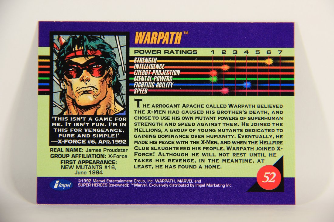 1992 Marvel Universe Series 3 Trading Card #52 Warpath ENG L011915