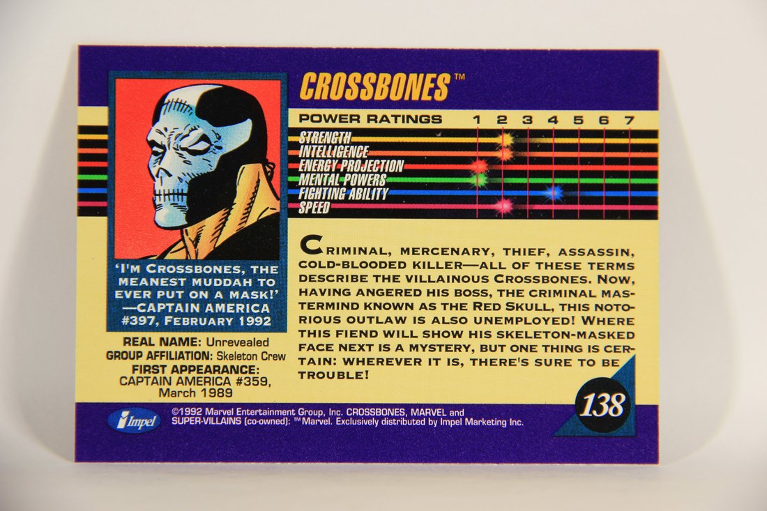 1992 Marvel Universe Series 3 Trading Card #138 Crossbones ENG L012001
