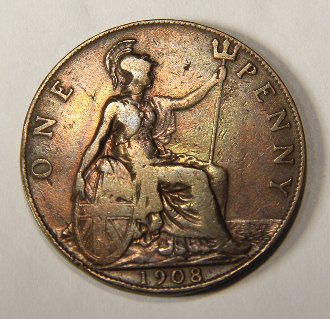1908 Great Britain One Penny King Edward VII - Large Penny Coin L012542