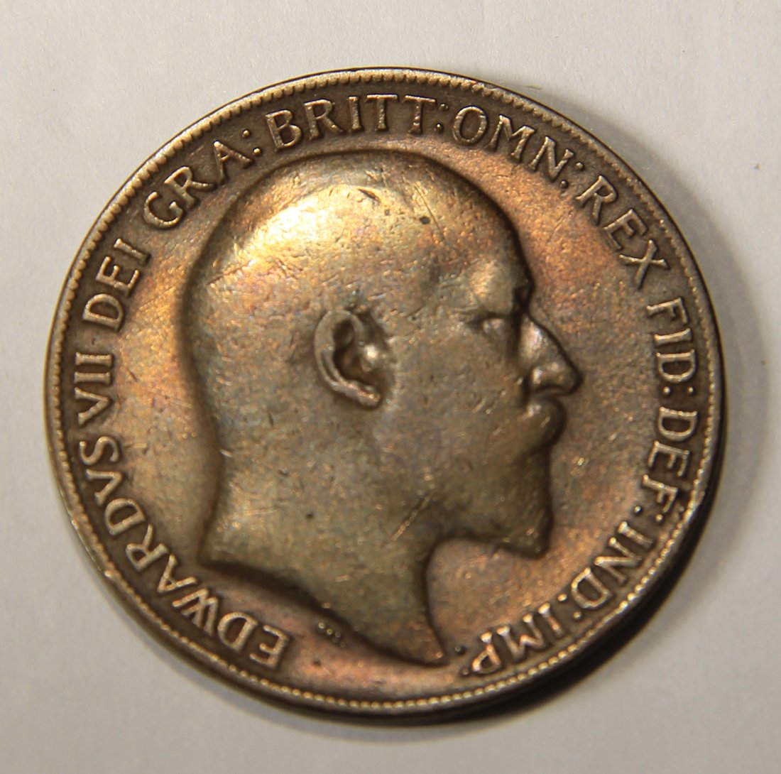 1908 Great Britain One Penny King Edward VII - KM#794.2 Large Penny Coin L012542