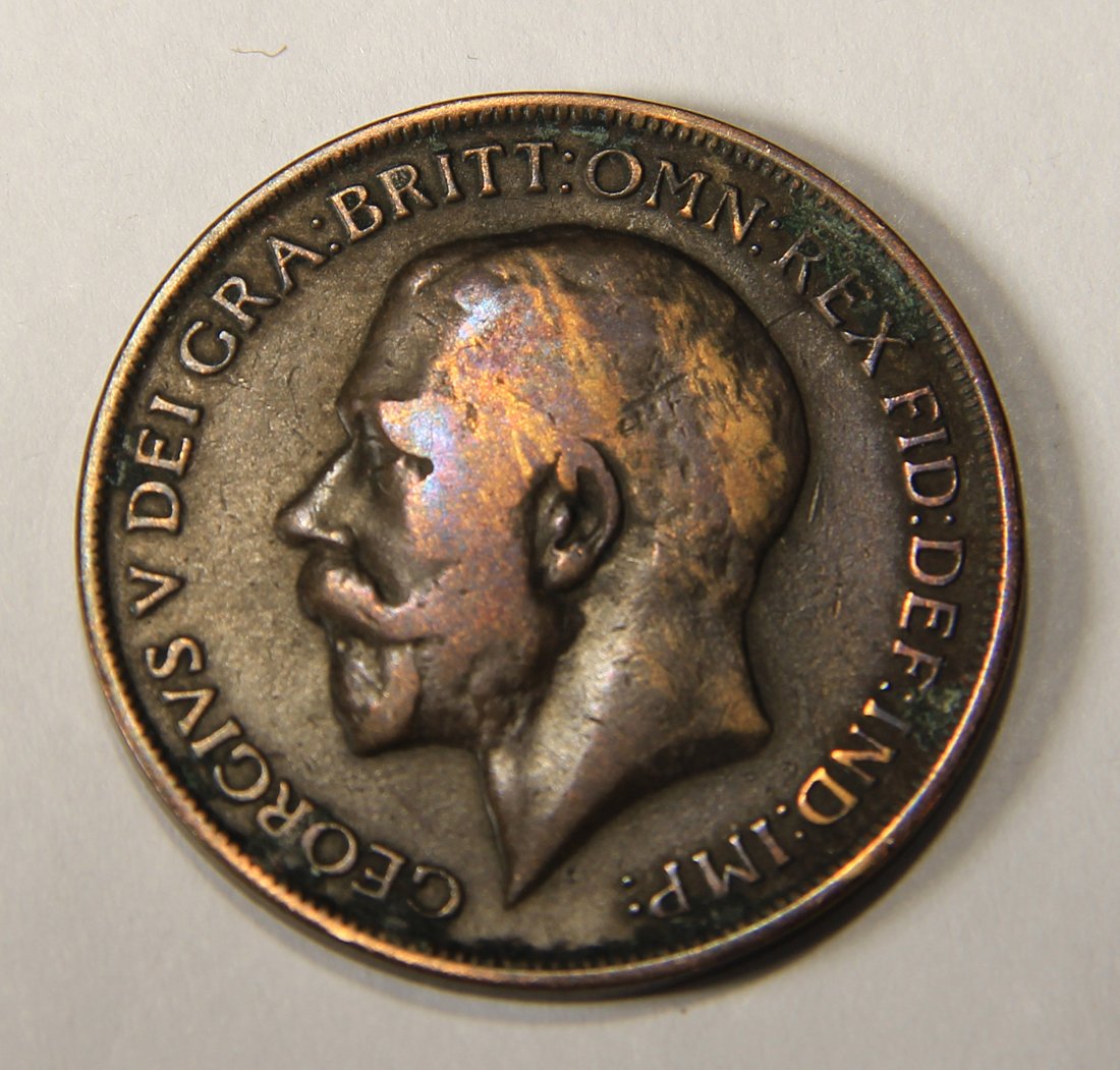 1913 Great Britain One Penny George V - KM#810 Large Penny Coin L012544