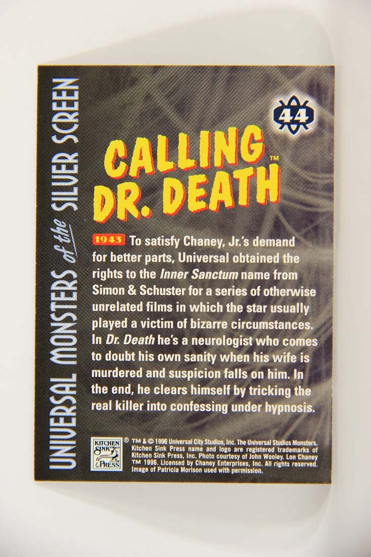 Universal Monsters Of The Silver Screen 1996 Trading Card #44 Calling Dr. Death 1943 L013549