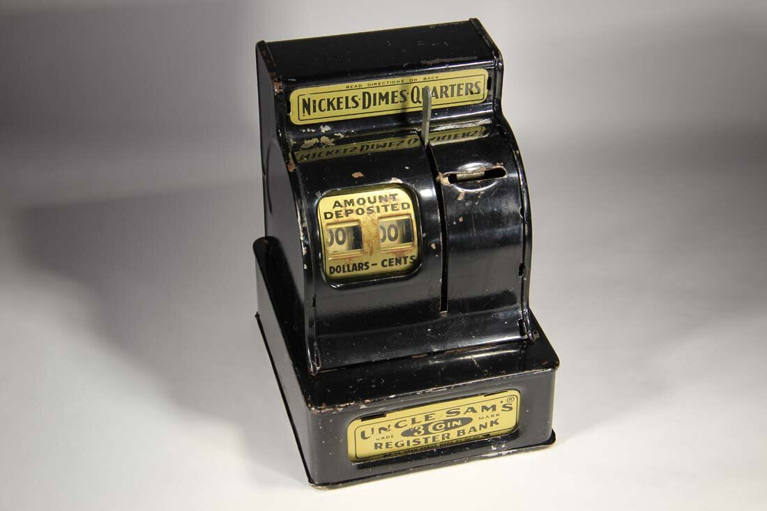 Uncle Sam's 3 Coin Register Bank Mechanical Jackson Michigan Unrestored L014182