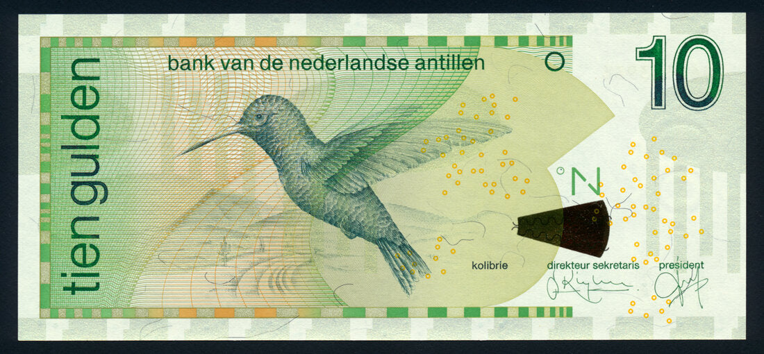 Netherlands Antilles 10 Gulden 1998 KP-28a Banknote Hummingbird UNC L014500