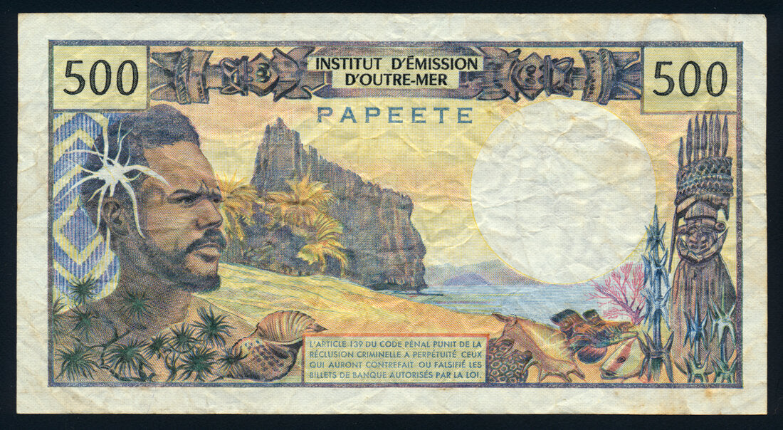 Tahiti 500 Francs 1983 KP-25c Banknote Papeete F-VF L014517