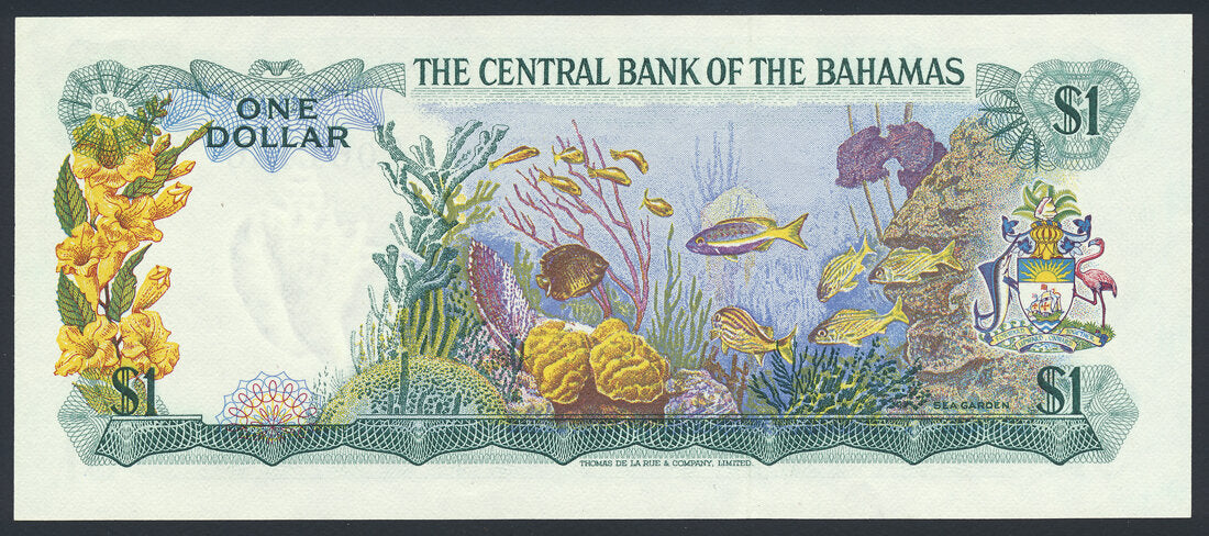 Bahamas 1 Dollar 1974 KP-35a Banknote EF-AU Beautiful Tropical Fishes L014530