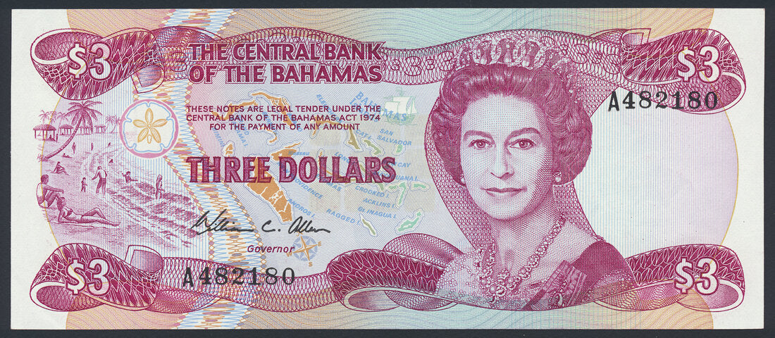 Bahamas 3 Dollars 1984 KP-44a Banknote EF-AU L014536