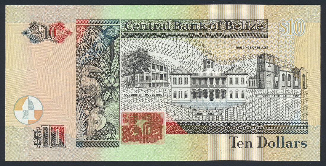 Belize 10 Dollars 2001 KP-62b Banknote AU-UNC L014545