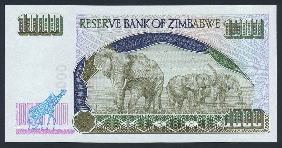 Zimbabwe 1000 Dollars 2003 KP-12a Banknote Large Digits Variant UNC Elephants L014598