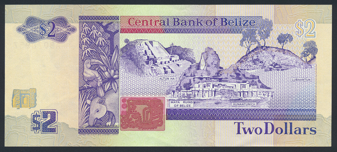 Belize 2 Dollars 1991 KP-52b Banknote VF +++ L014657
