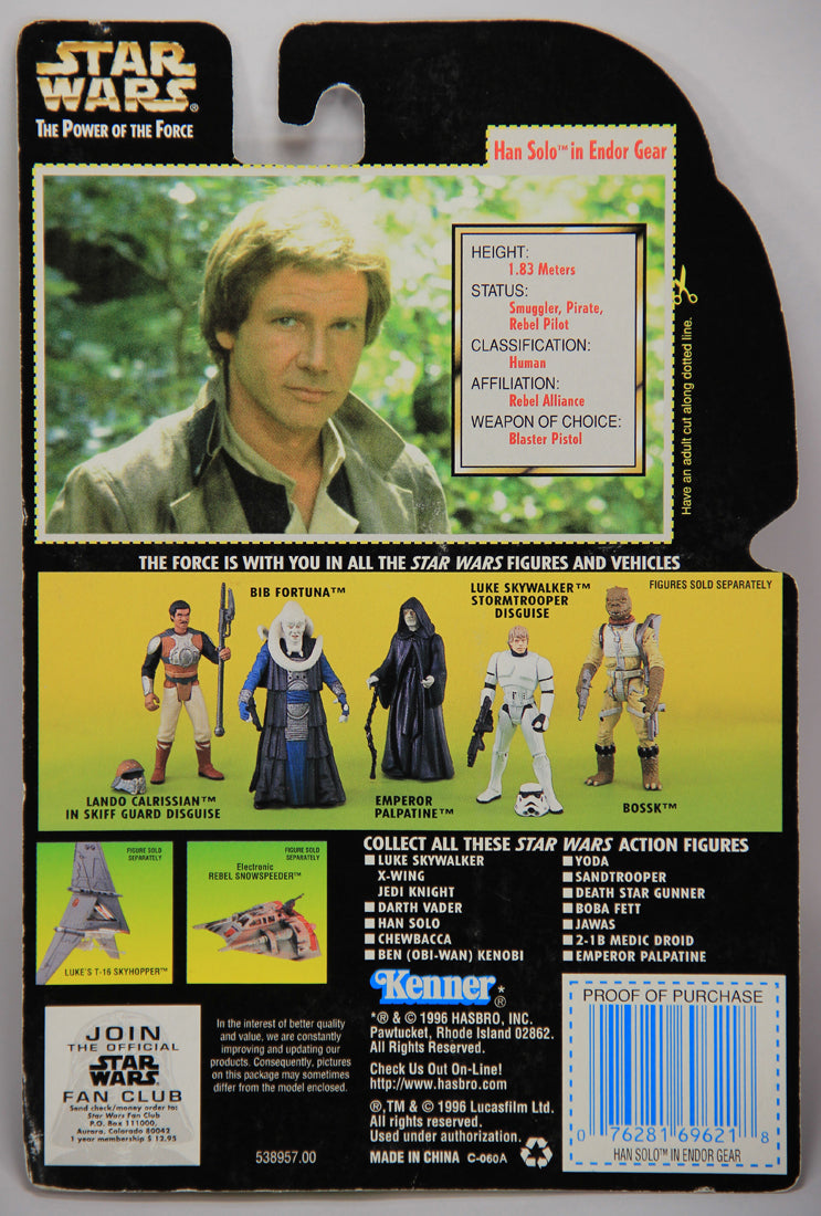 Star Wars Han Solo In Endor Gear 1996 POTF Action Figure ENG Holofoil Card Collection 1 L014707