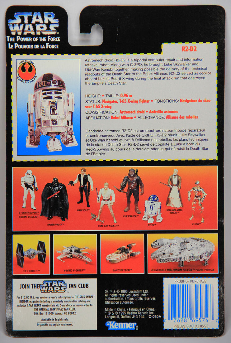 Star Wars R2-D2 1995 POTF Action Figure Canadian FR-ENG Bilingual Card L014727