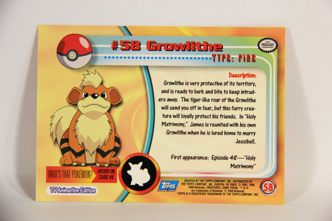 Pokémon Card Growlithe #58 TV Animation Blue Logo 1st Print ENG L015221