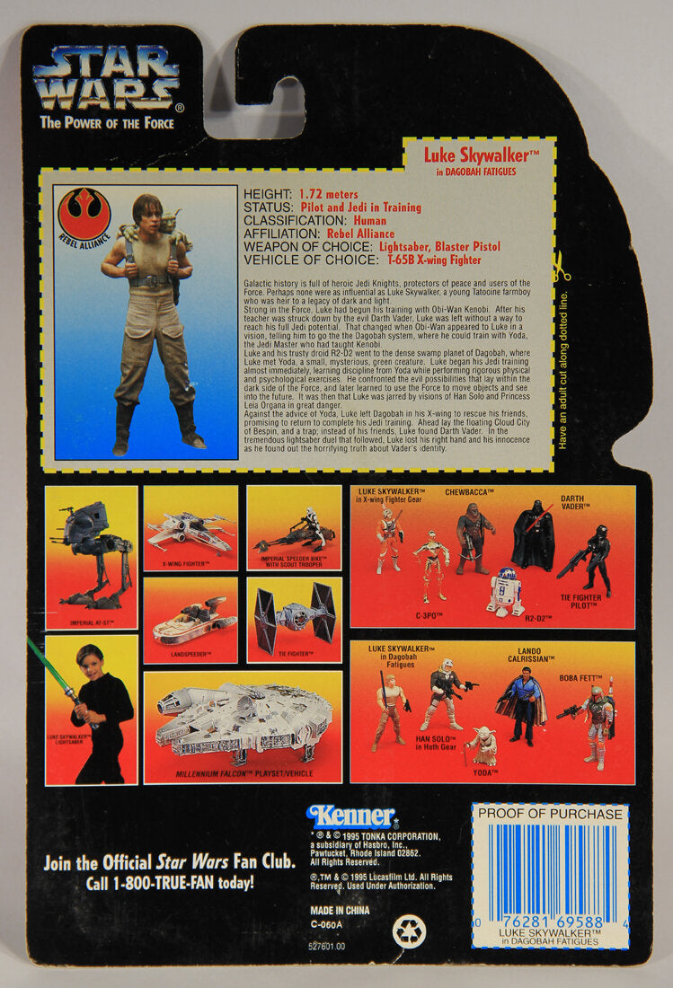 Star Wars Luke Skywalker In Dagobah Fatigues Short Lightsaber 1995 POTF ENG Red Card L015327