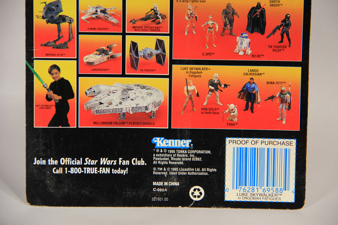 Star Wars Luke Skywalker In Dagobah Fatigues Short Lightsaber 1995 POTF ENG Red Card L015327