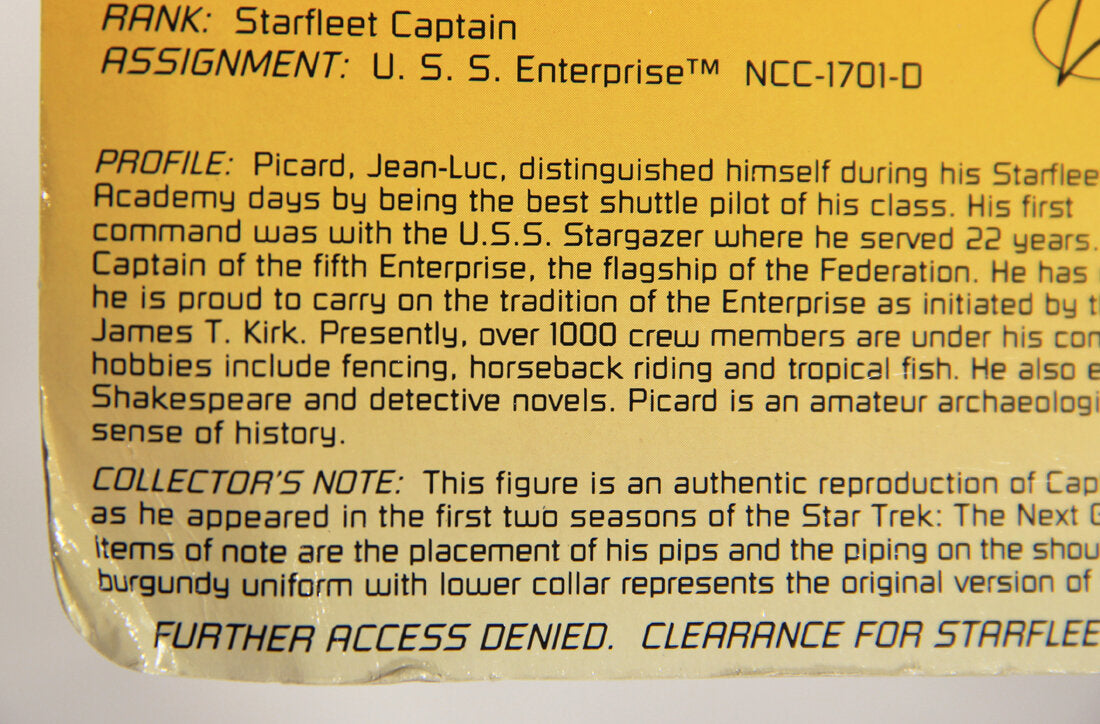 1993 Star Trek The Next Generation Captain Jean-Luc Picard Action Figure ENG Card L015484