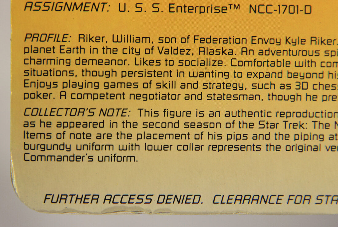 1993 Star Trek The Next Generation Commander William T Riker Action Figure ENG Card L015487