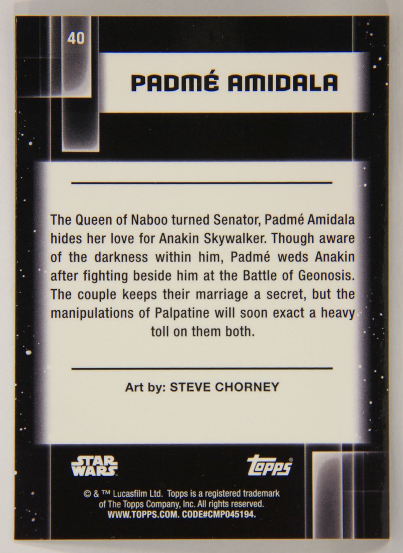 Star Wars Galaxy Chrome 2021 Topps Trading Card #40 Padmé Amidala Artwork ENG L015494