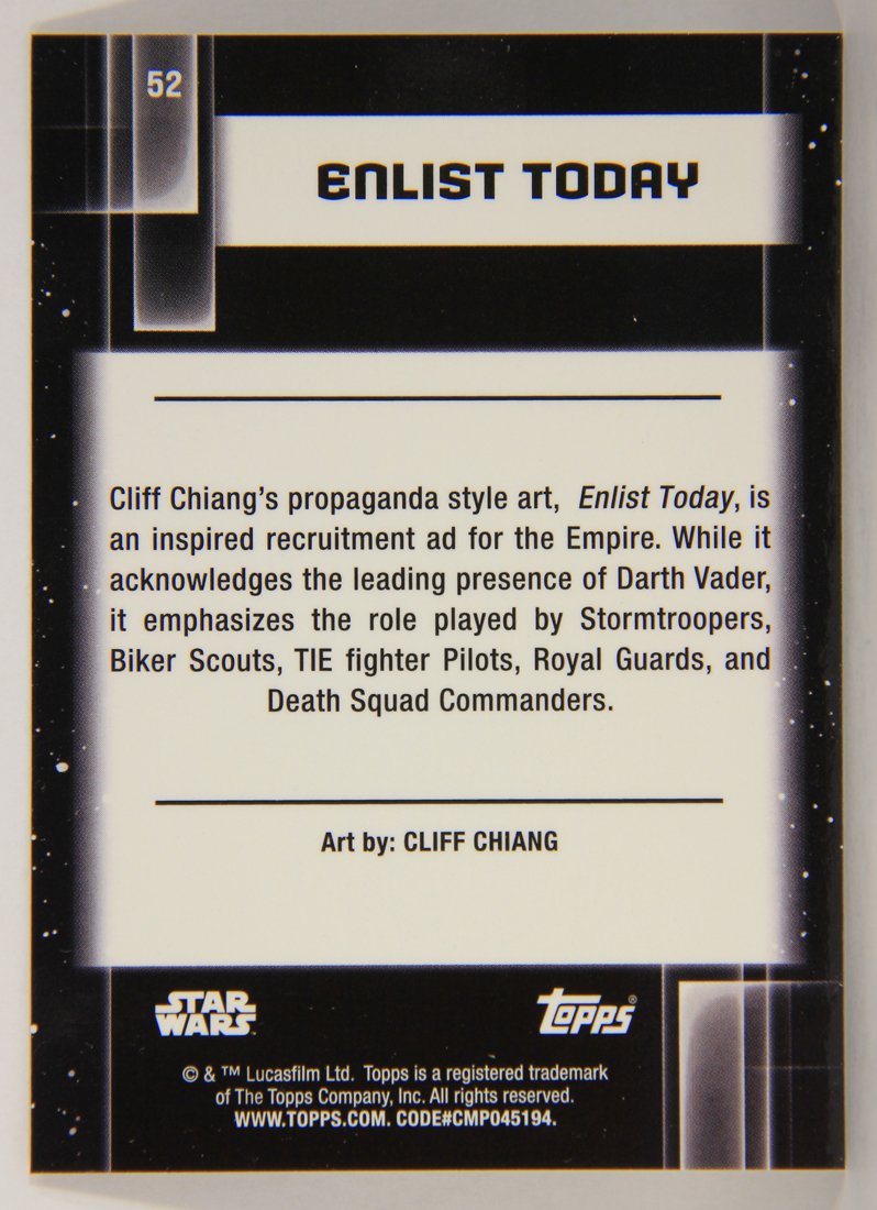 Star Wars Galaxy Chrome 2021 Topps Trading Card #52 Enlist Today Darth Vader Artwork ENG L015497