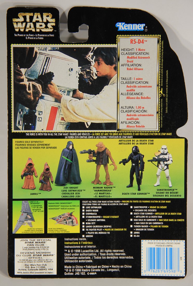 Star Wars R5-D4 1996 POTF Figure Hooked Latch Trilingual Holofoil Card Collection 2 L015706