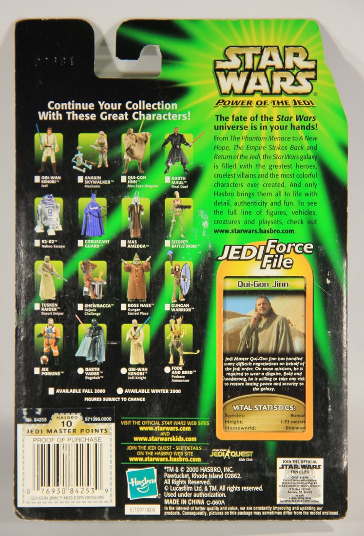 Star Wars Qui-Gon Jinn 2000 Power Of The Jedi Action Figure ENG Card Collection 1 MOC L015716