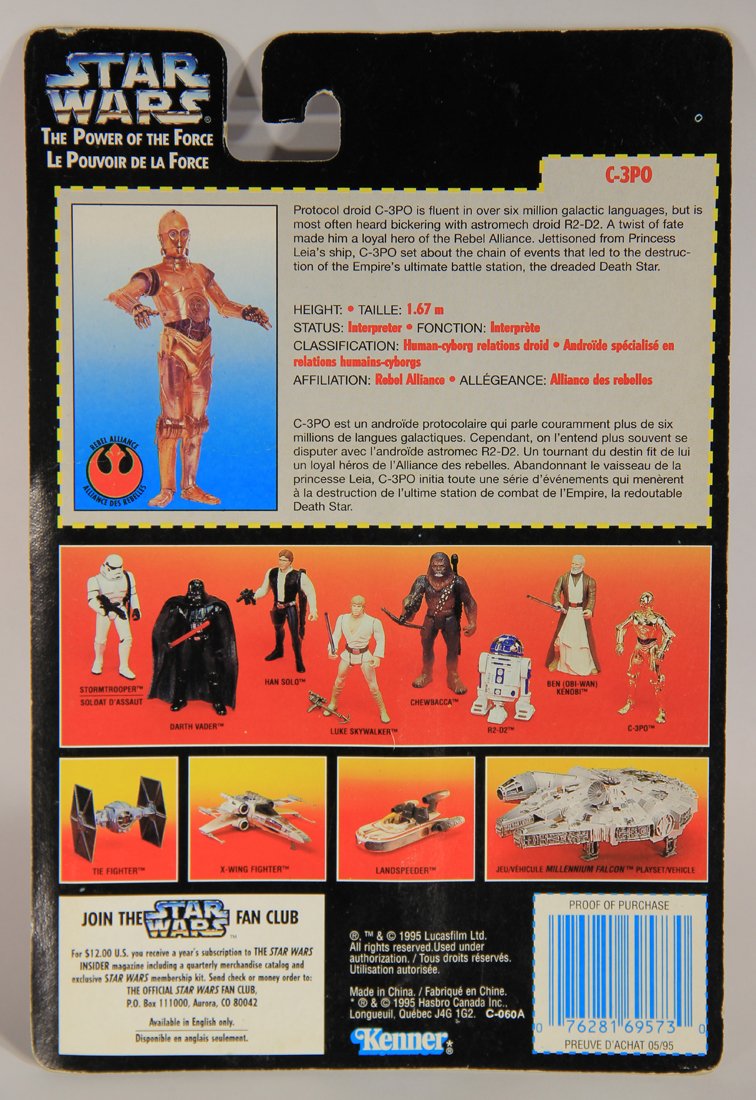 Star Wars C-3PO 1995 POTF Action Figure Canadian FR-ENG Bilingual Red Card L015718