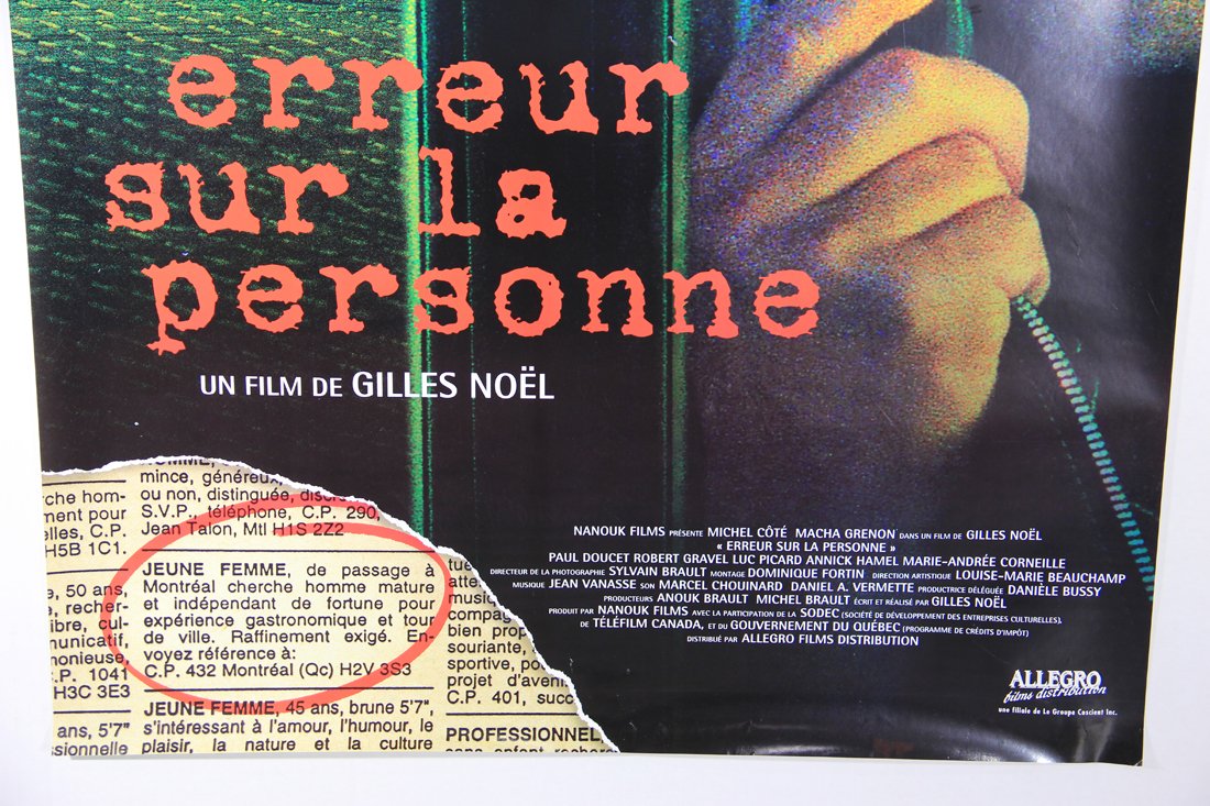 Erreur Sur La personne 1996 Movie Poster Rolled 27 x 39 Canada Michel Côté L015816