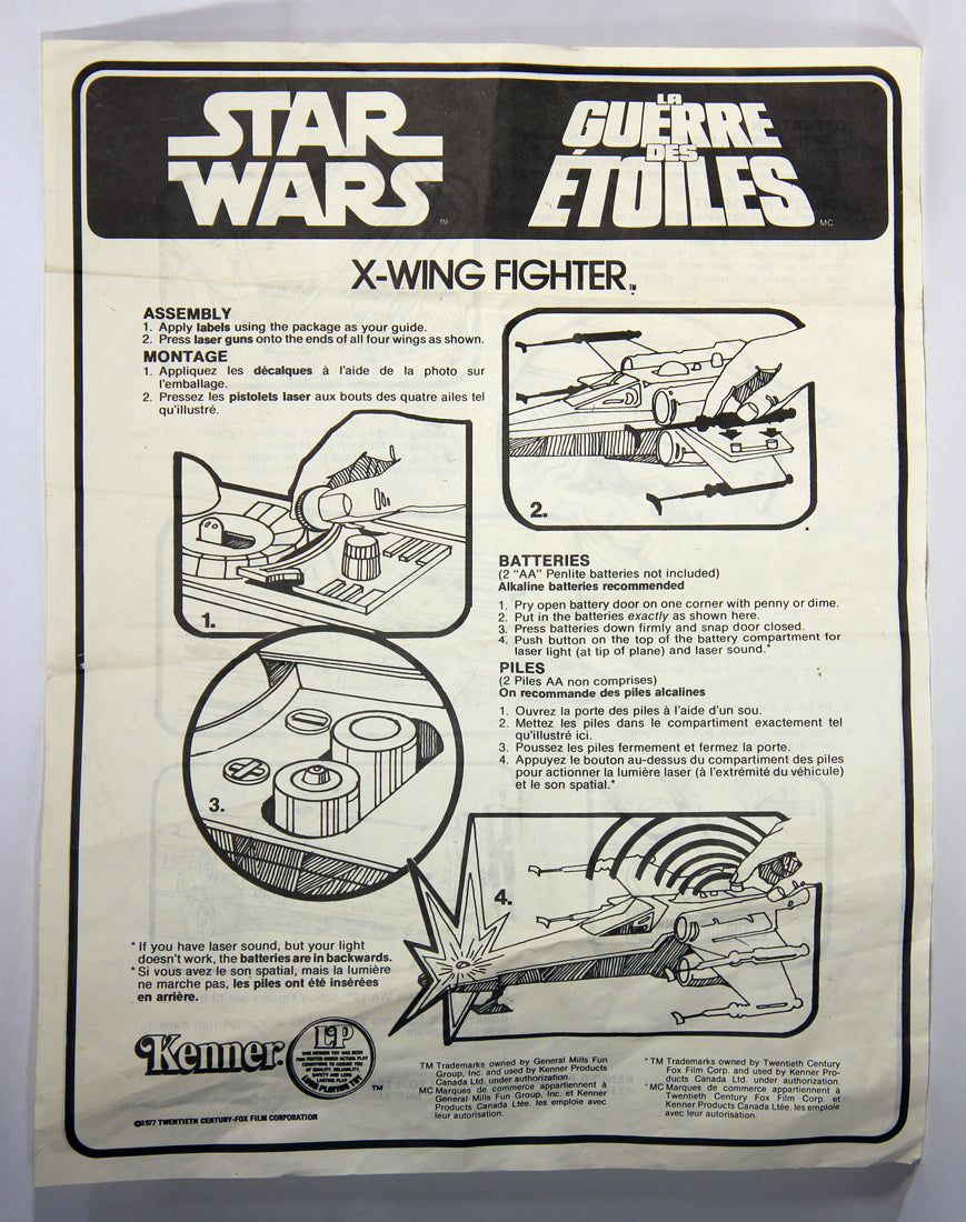 Star Wars 1978 X-Wing Fighter Vintage With Rare GDE FR-ENG Canadian Box Works L015873