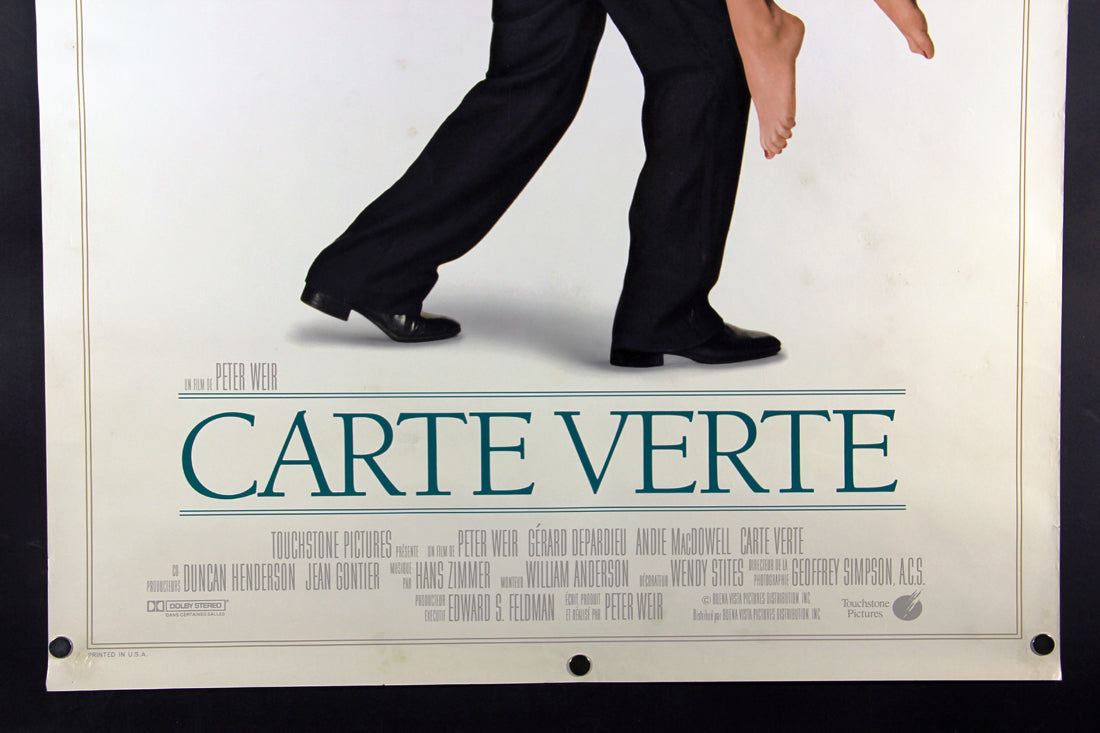 Green Card 1990 Movie Poster Rolled 27 x 41 French Version Carte Verte Depardieu L015910