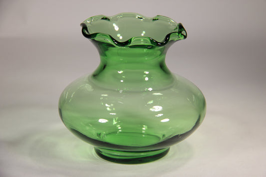 Anchor Hocking Vintage Emerald Green Glass Ruffled Rim Small Vase L002422