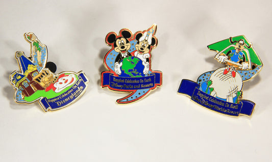 Disney 2005 Happiest Celebration On Earth 3 Lapel Pins Set Peter Pan Mickey Mouse Goofy L002538