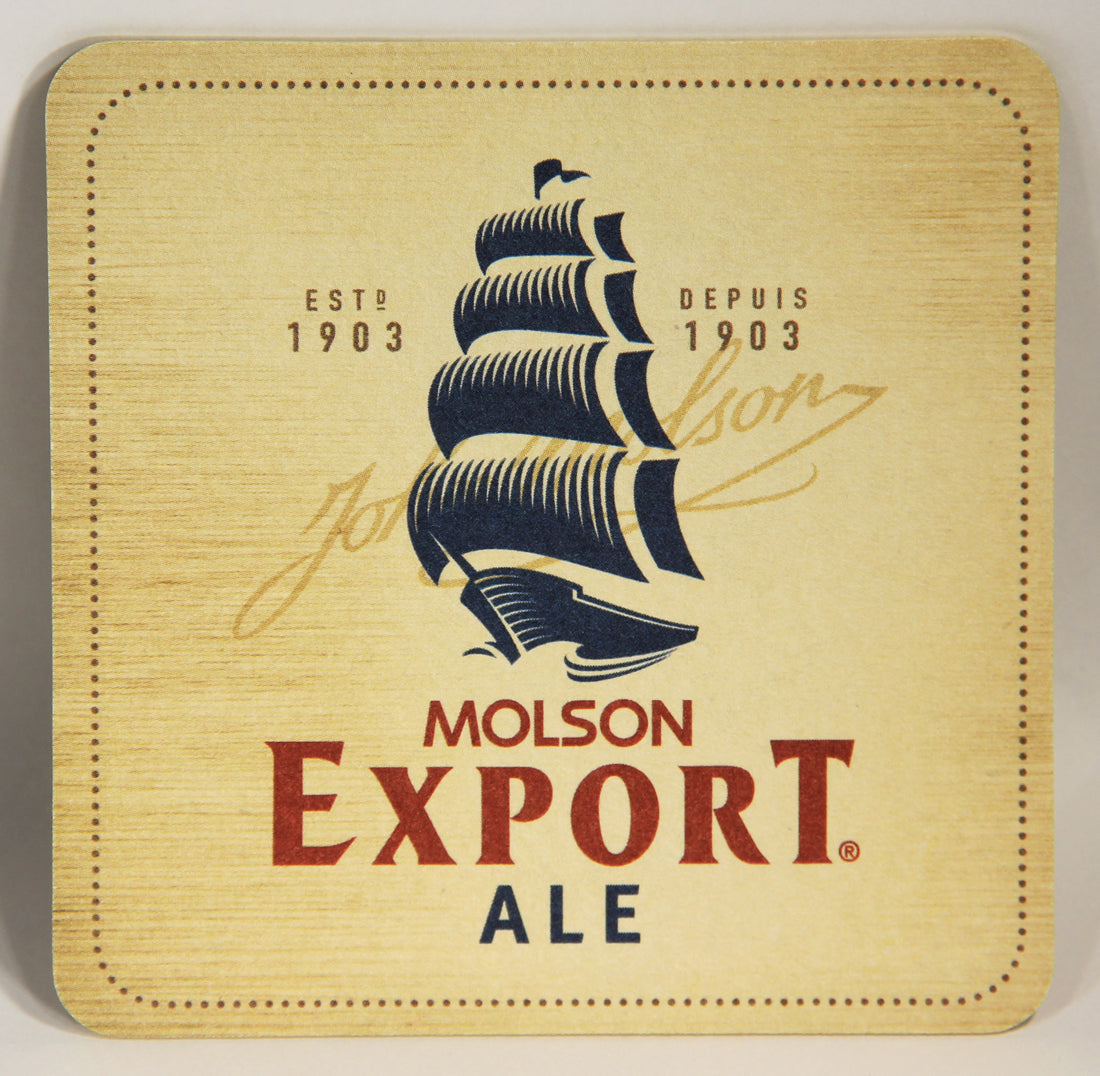 Molson Export Beer Coaster Est. 1903 John Molson Galleon Ship Canada FR-ENG L002552