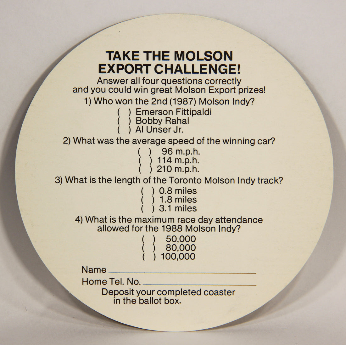 Molson Export Beer Coaster Molson Indy Play The Export Challenge Canada ENG L003140