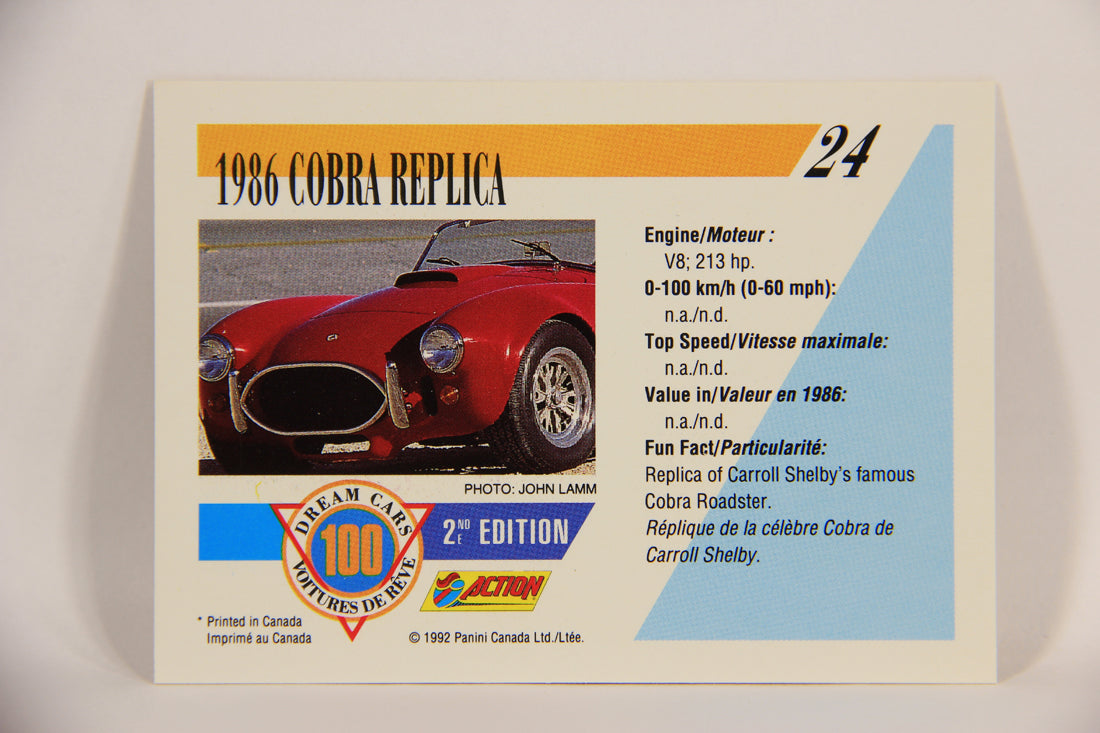 Dream Cars 2nd Edition 1992 Trading Card #24 - 1986 Cobra Replica FR-ENG L004632