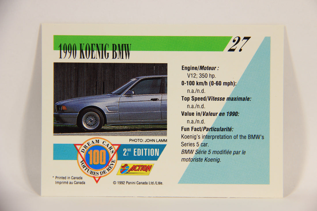 Dream Cars 2nd Edition 1992 Trading Card #27 - 1990 Koenig BMW FR-ENG L004634