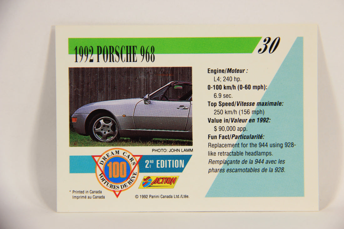 Dream Cars 2nd Edition 1992 Trading Card #30 - 1992 Porsche 968 FR-ENG L004637