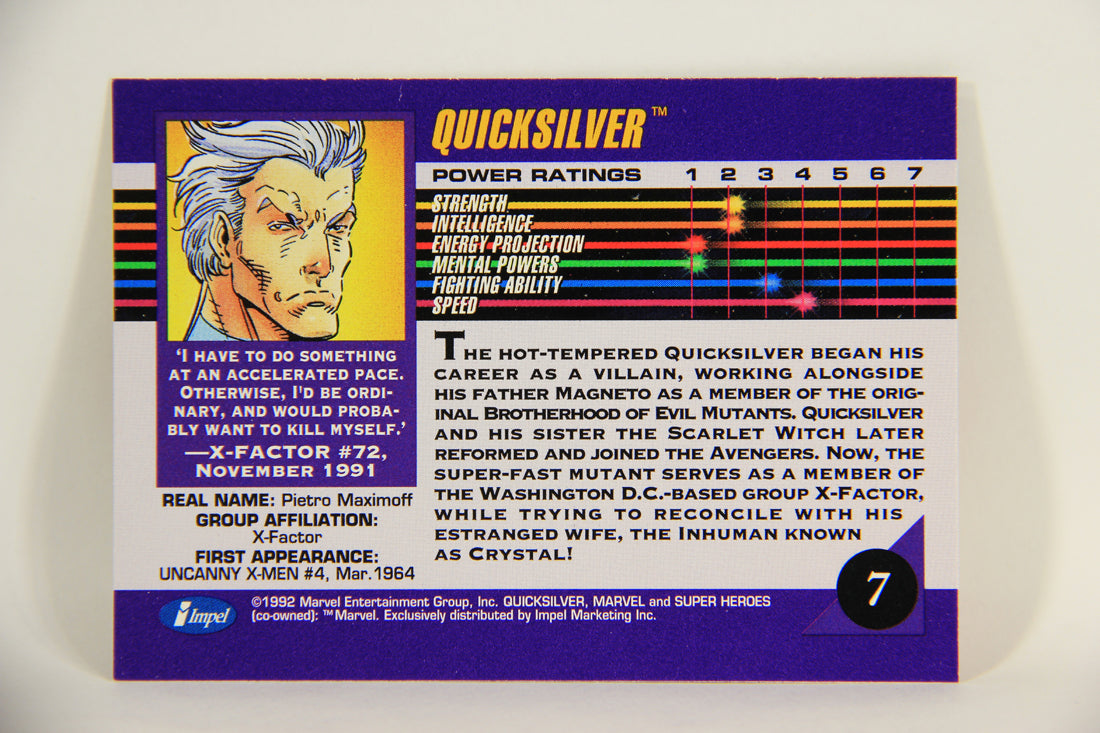 1992 Marvel Universe Series 3 Trading Card #7 Quicksilver ENG L004796