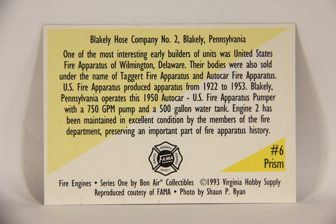 Fire Engines 1993 Chase Prism Trading Card #6 Blakely PA Apparatus Pumper ENG L005732