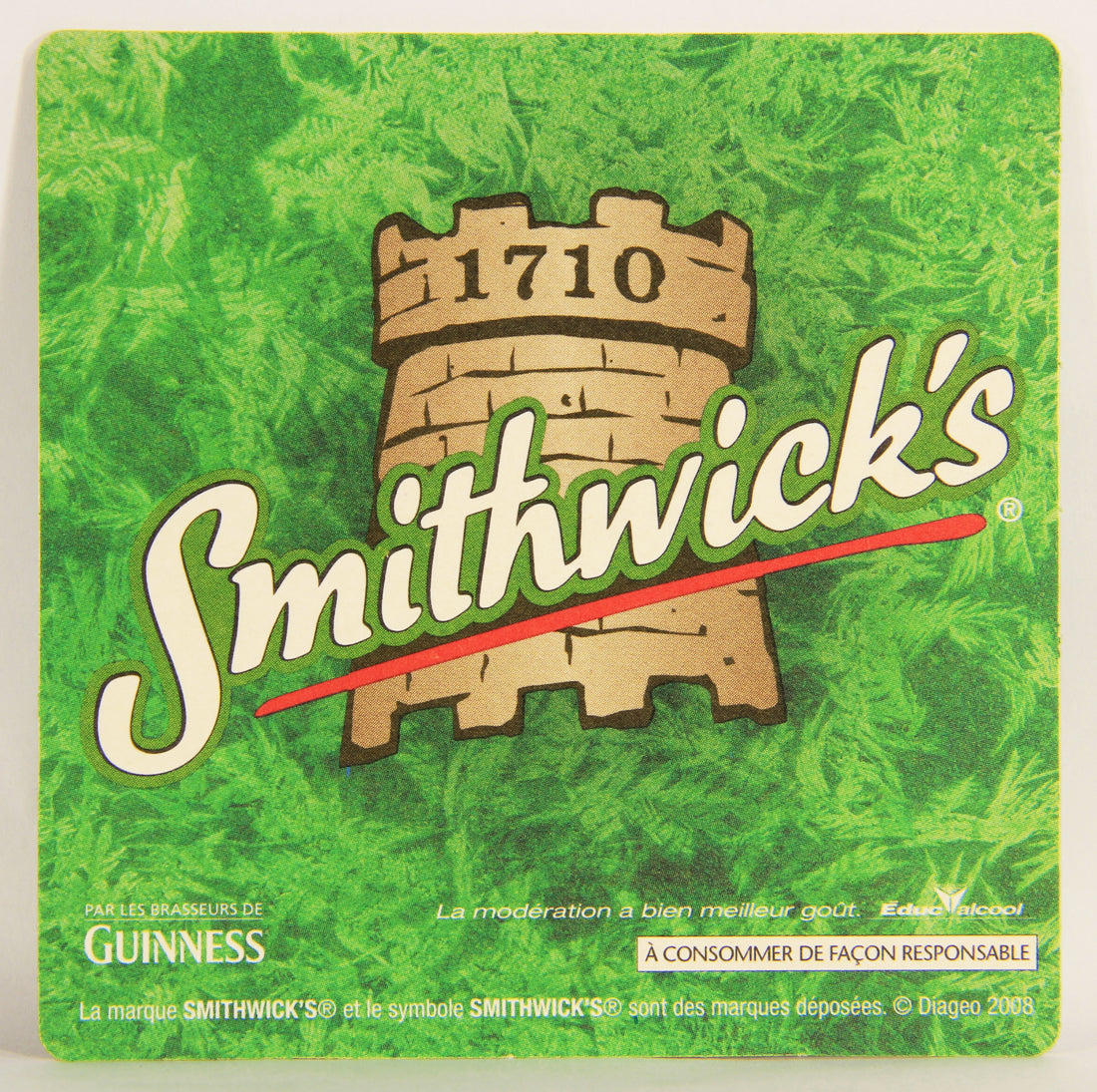 Smithwick's Beer Coaster 2008 Ireland FR-QC Castle Tower Logo L006118