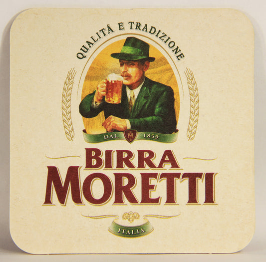 Birra Moretti Beer Coaster Italy ITA Baffo Sipping A Fresh Pint Logo L006128