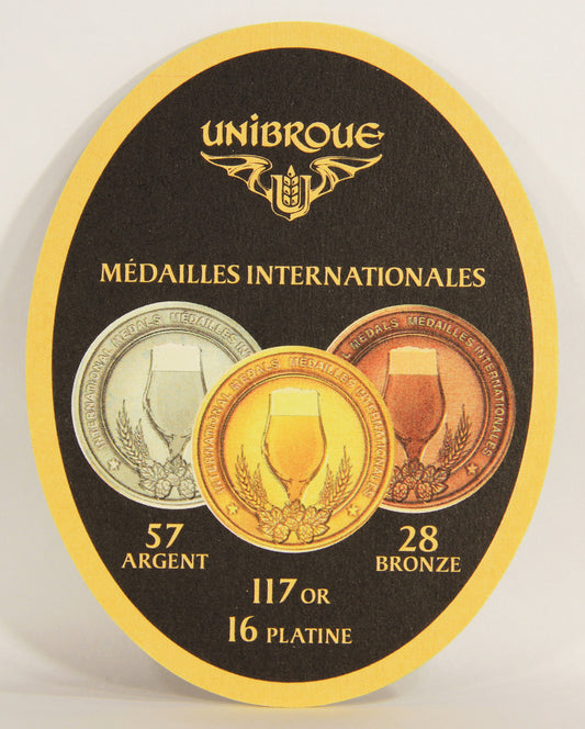 Unibroue Beer Coaster Médailles Internationales Canada Québec FR L006145