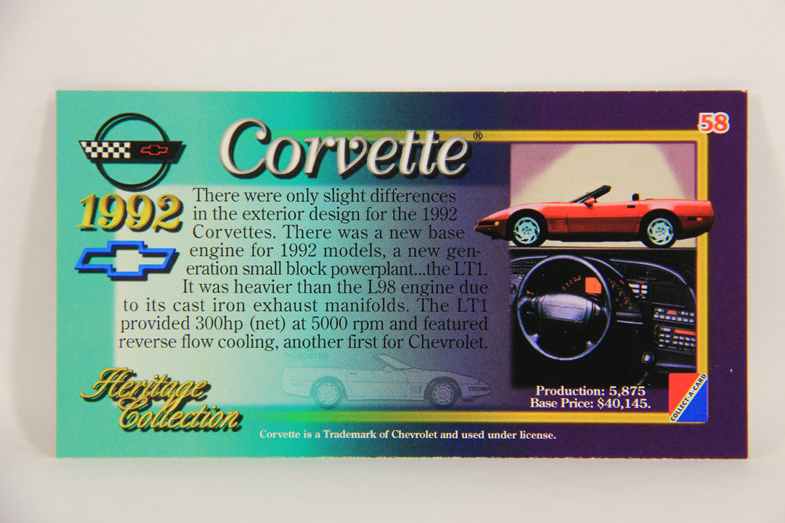 Corvette Heritage Collection 1996 Trading Card #58 - 1992 Convertible L008876