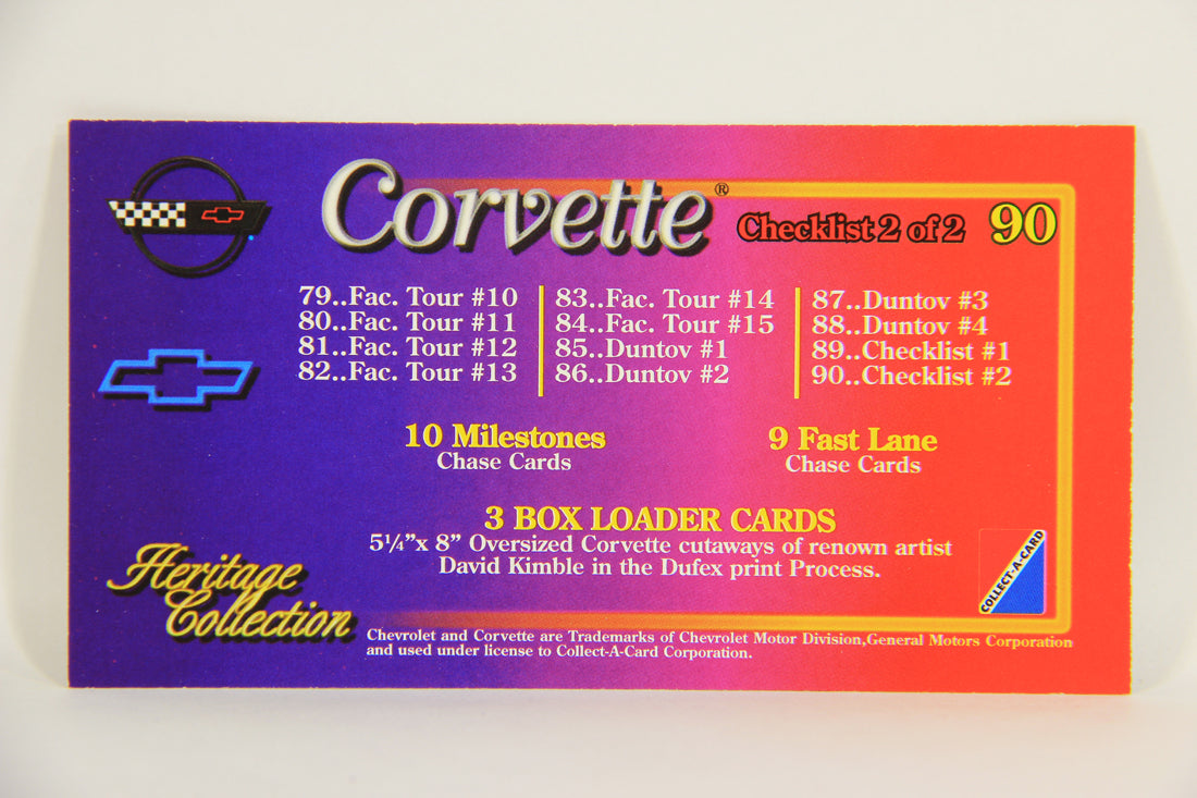 Corvette Heritage Collection 1996 Trading Card #90 Checklist 2 Of 2 L008908
