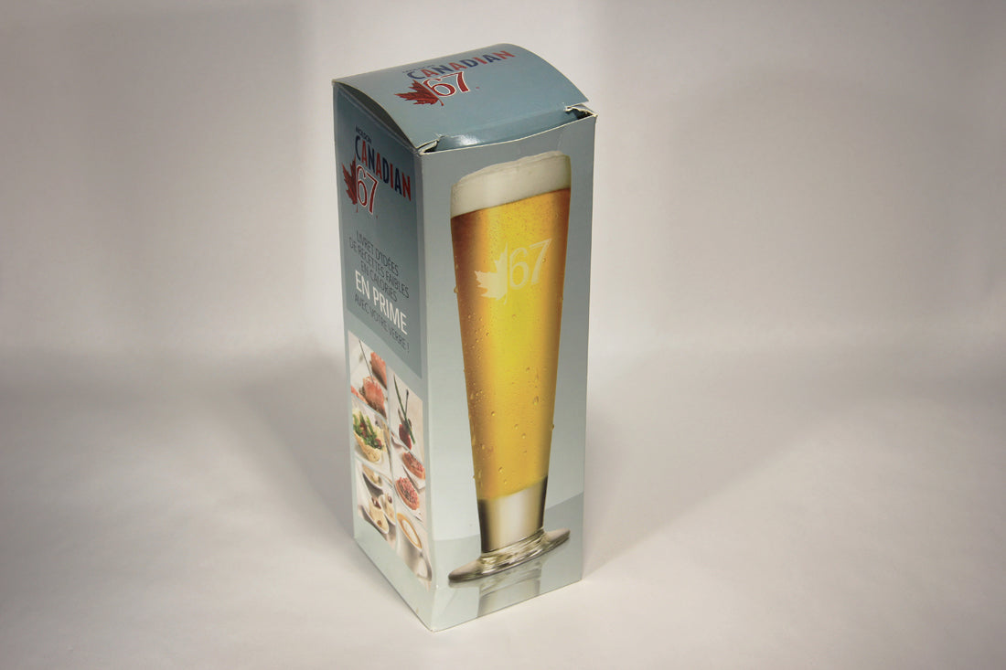 Molson Canadian 67 Footed Pilsner Glass FR Box With Recipes Folded Booklet Canada L009590
