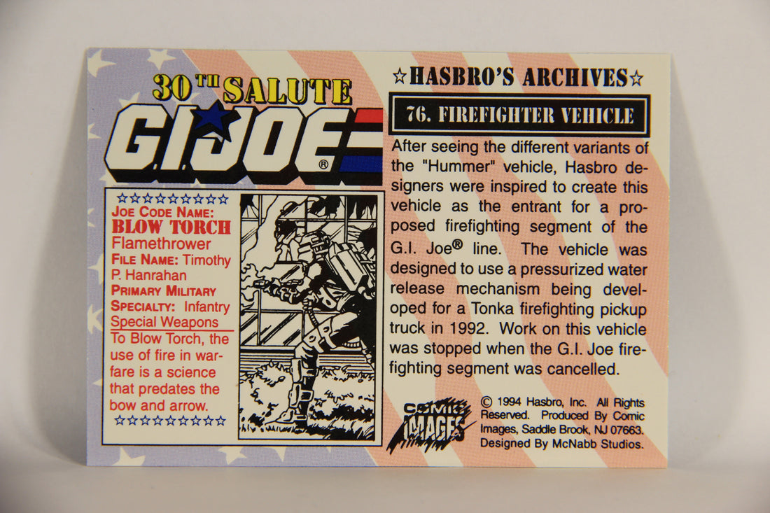 GI Joe 30th Salute 1994 Trading Card NO TOY #76 Firefighter Vehicle ENG L010571