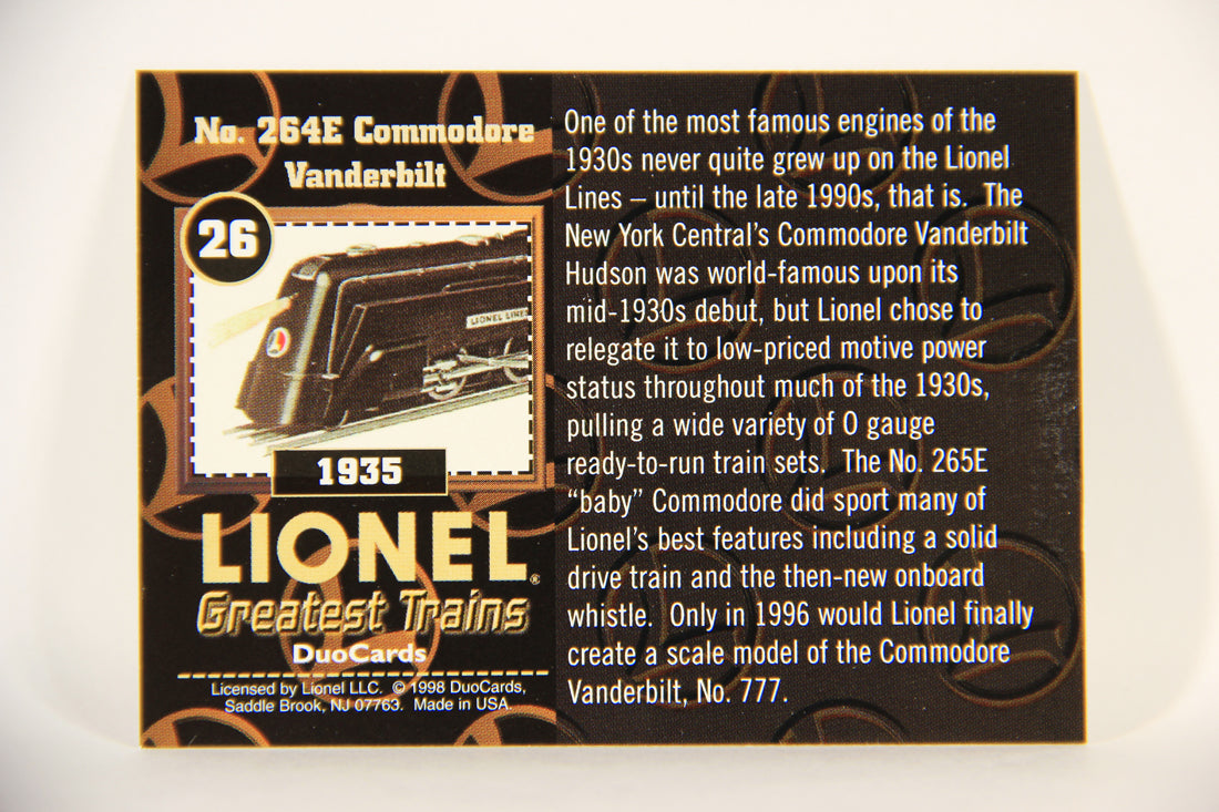 Lionel Greatest Trains 1998 Card #26 - 1935 No. 264E Commodore Vanderbilt ENG L011254