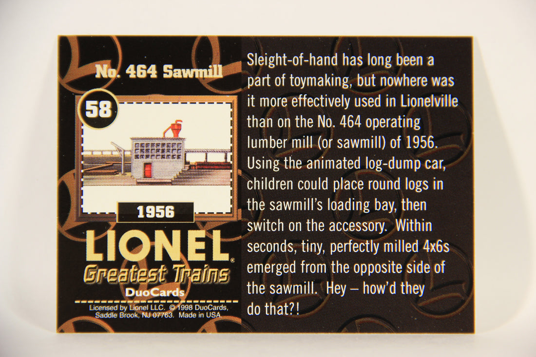 Lionel Greatest Trains 1998 Trading Card #58 - 1956 No. 464 Sawmill ENG L011286